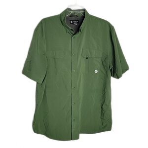 Flatwood Threads Button Up Vented Fishing Shirt ~ Sz L ~ Short Sleeve ~ Green